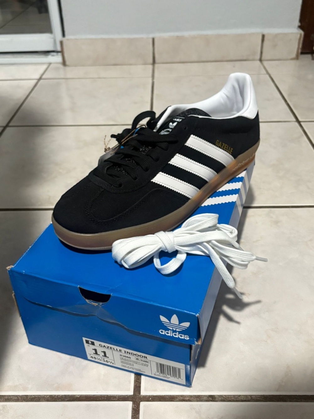 adidas Black and White Gazelle Indoor Sneakers with Gum Sole